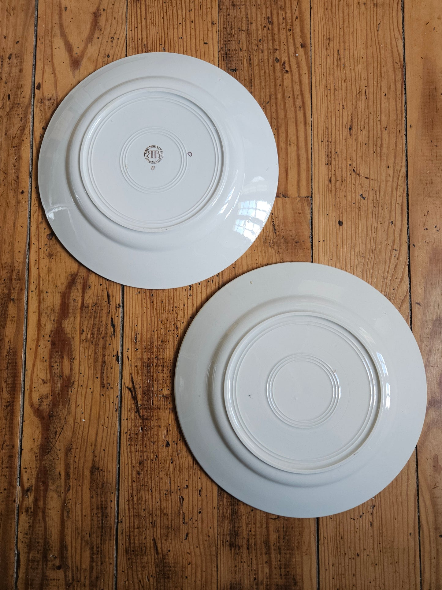 Assiettes plates dépareillées, fleurs / mint