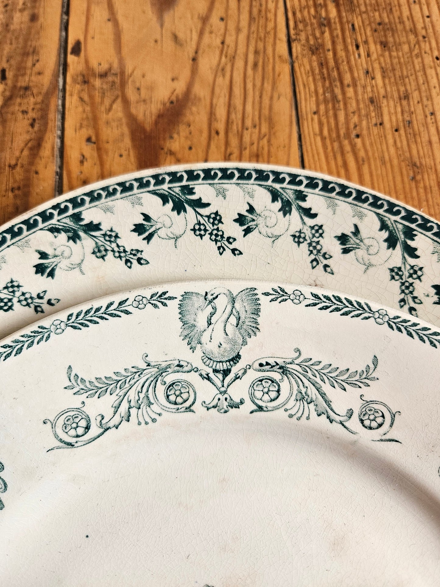 Duo d’assiettes plates dépareillées vertes