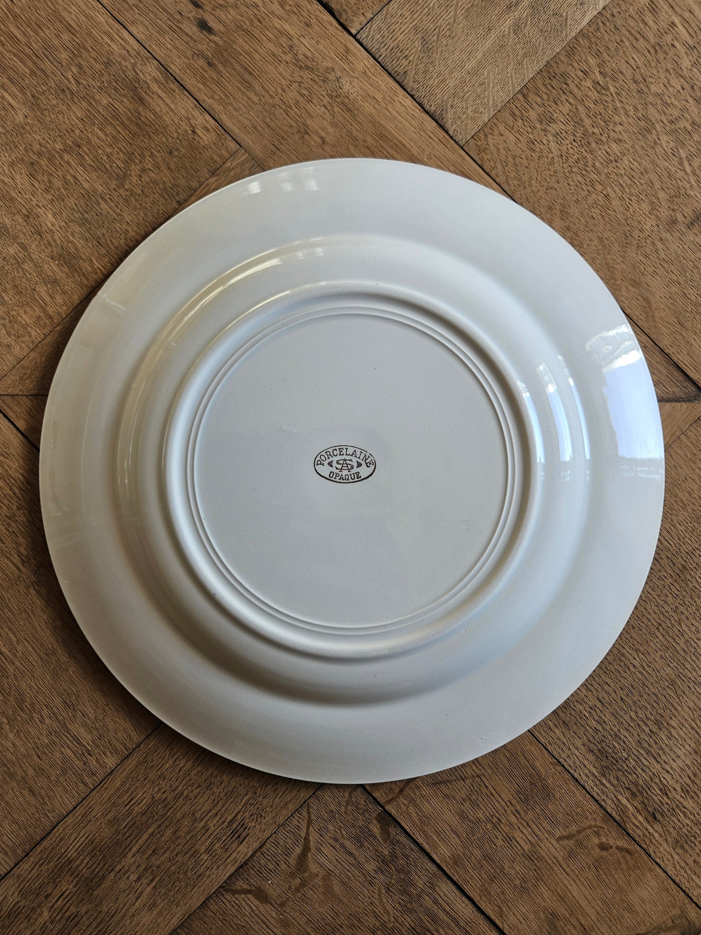 Plat rond Ste Amandinoise, vert mint & fleurs