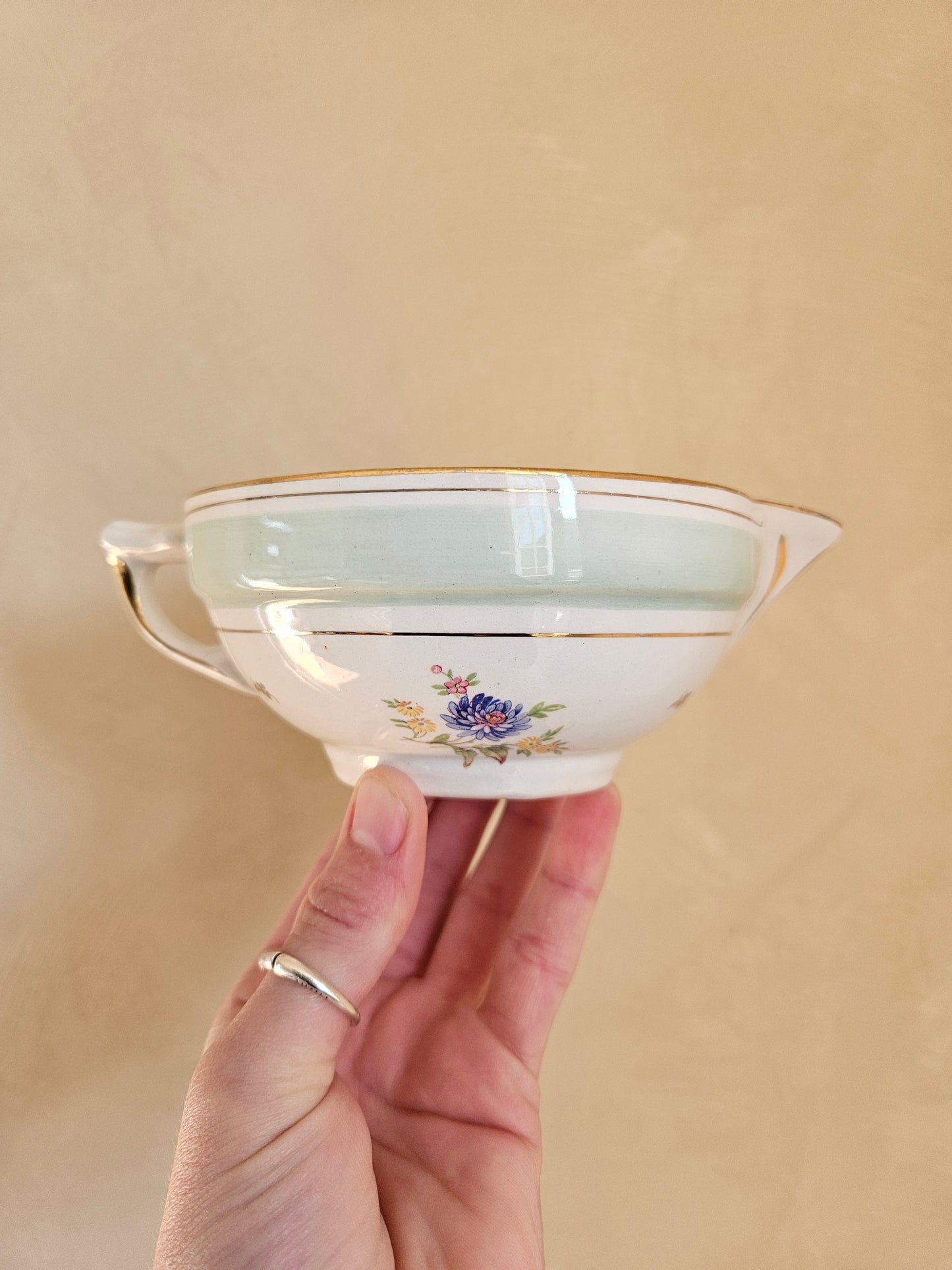 Saucière Ste Amandinoise, vert mint & fleurs