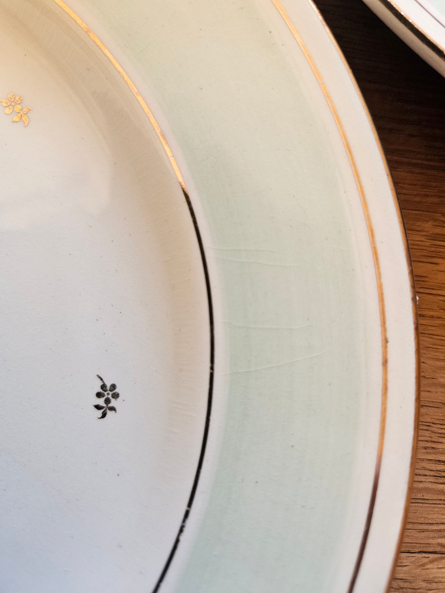 Assiettes plates Ste Amandinoise, vert mint & fleurs