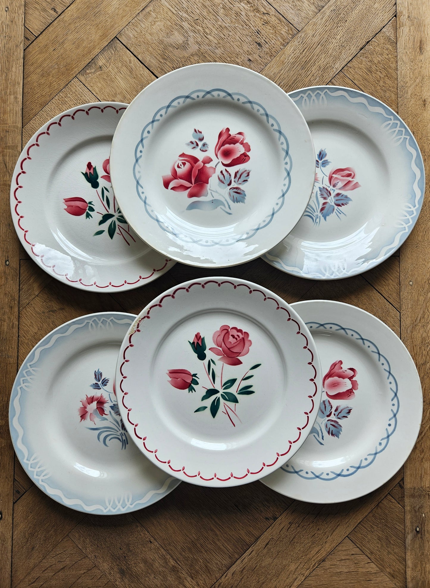 Assiettes plates rétro dépareillées, Digoin & Badonviller