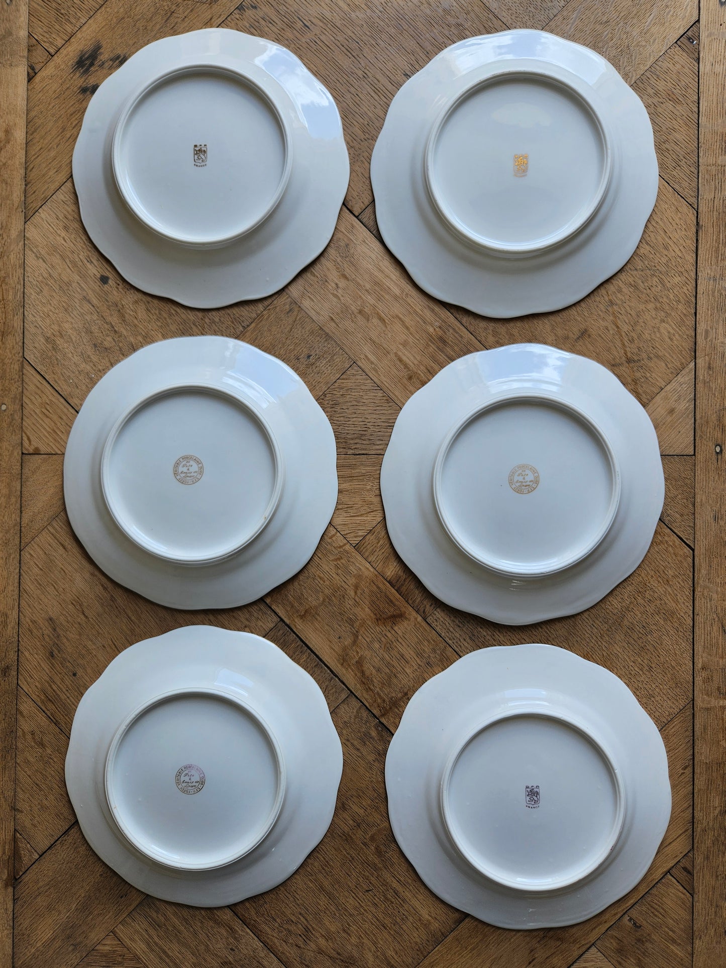 Assiettes à dessert anciennes porcelaine S.F.P Foëcy