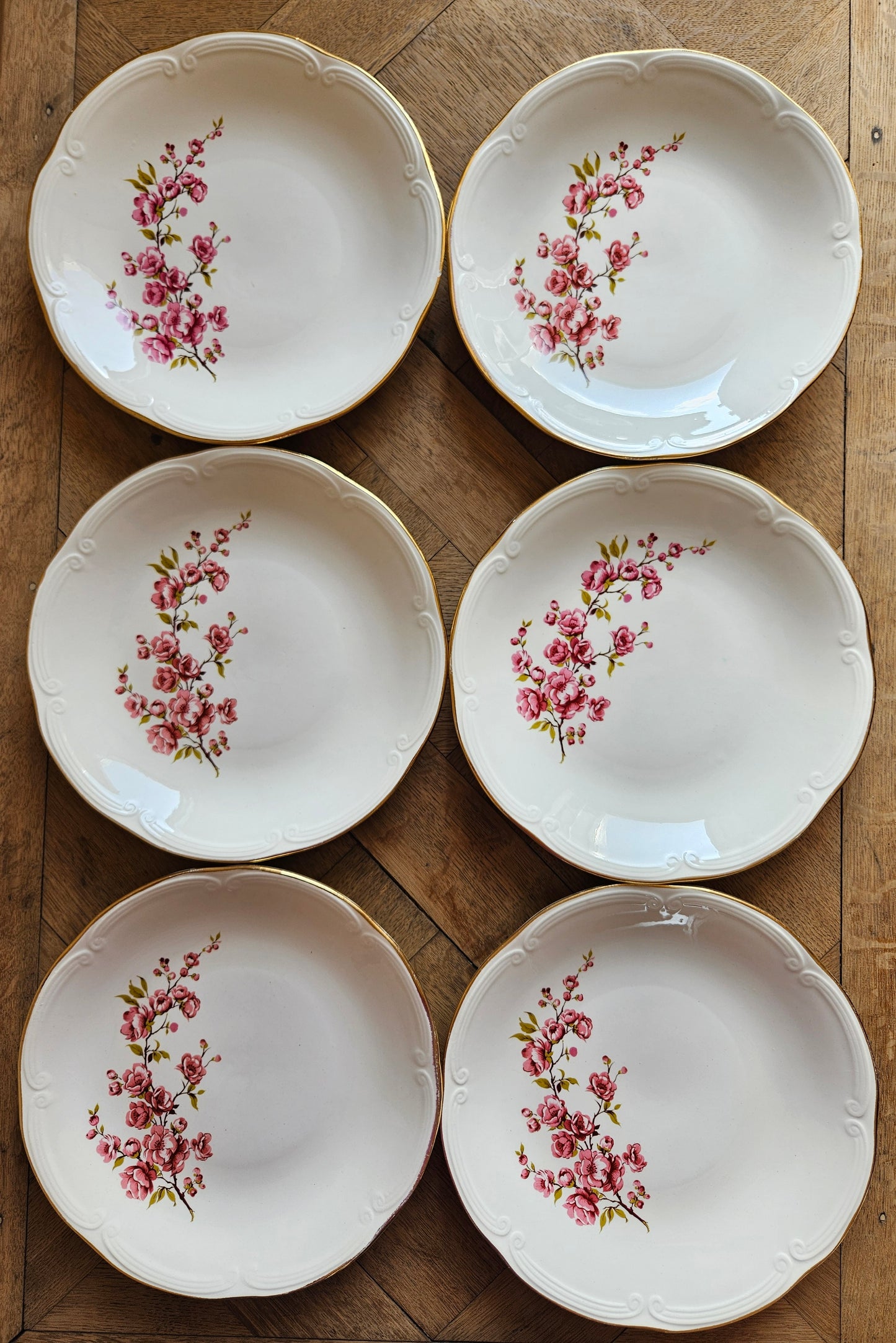 Assiettes plates vintage Gien, Fleurs de pêcher