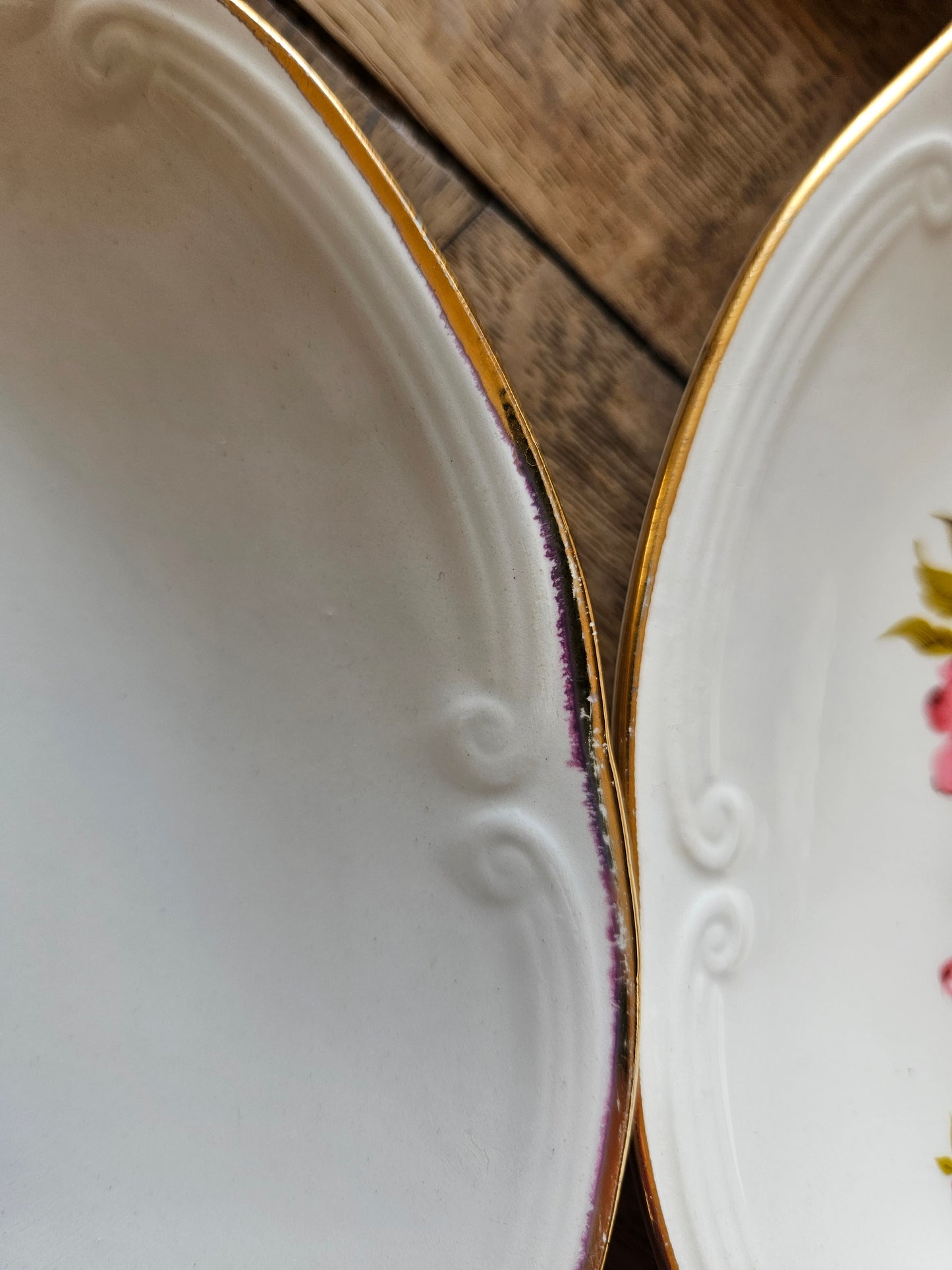 Assiettes plates vintage Gien, Fleurs de pêcher