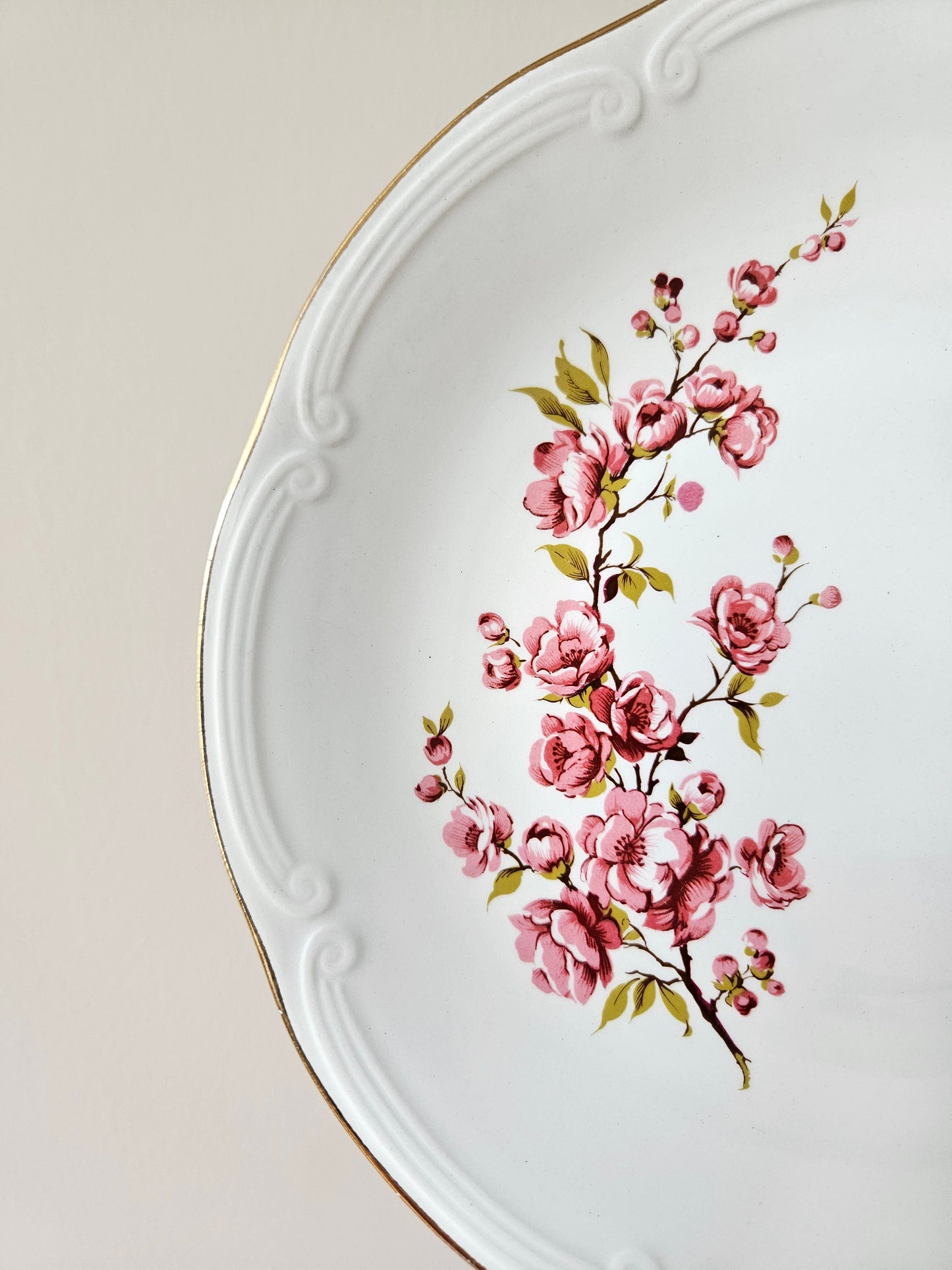 Assiettes plates vintage Gien, Fleurs de pêcher