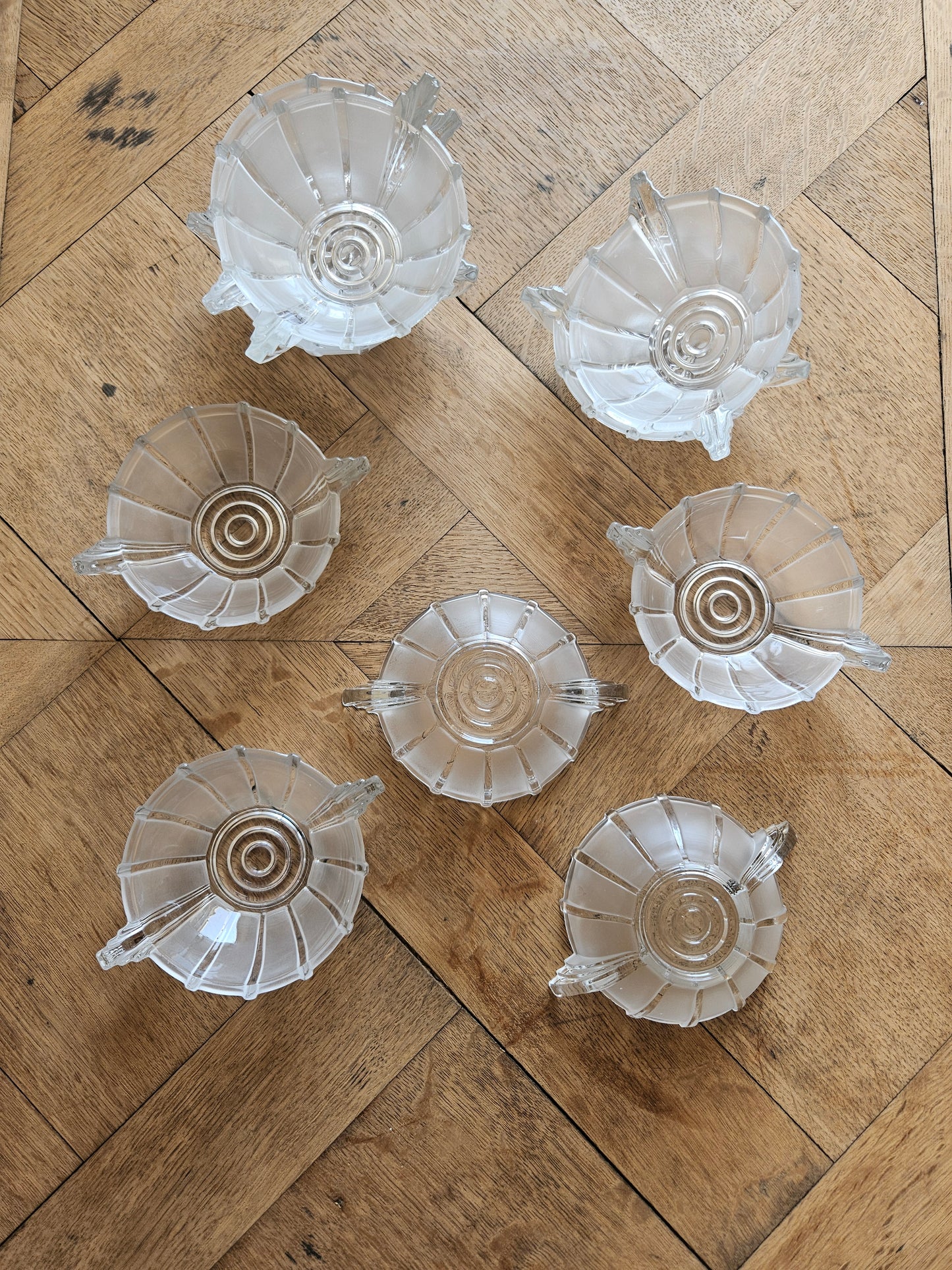Coupelles à dessert vintage en verre style Art Déco