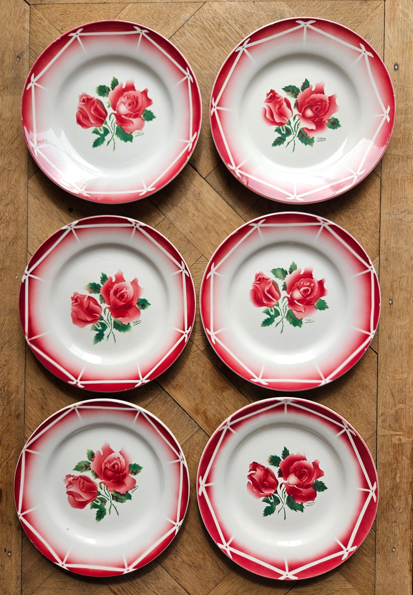 Lot de 6 assiettes plates anciennes Digoin, Cibon