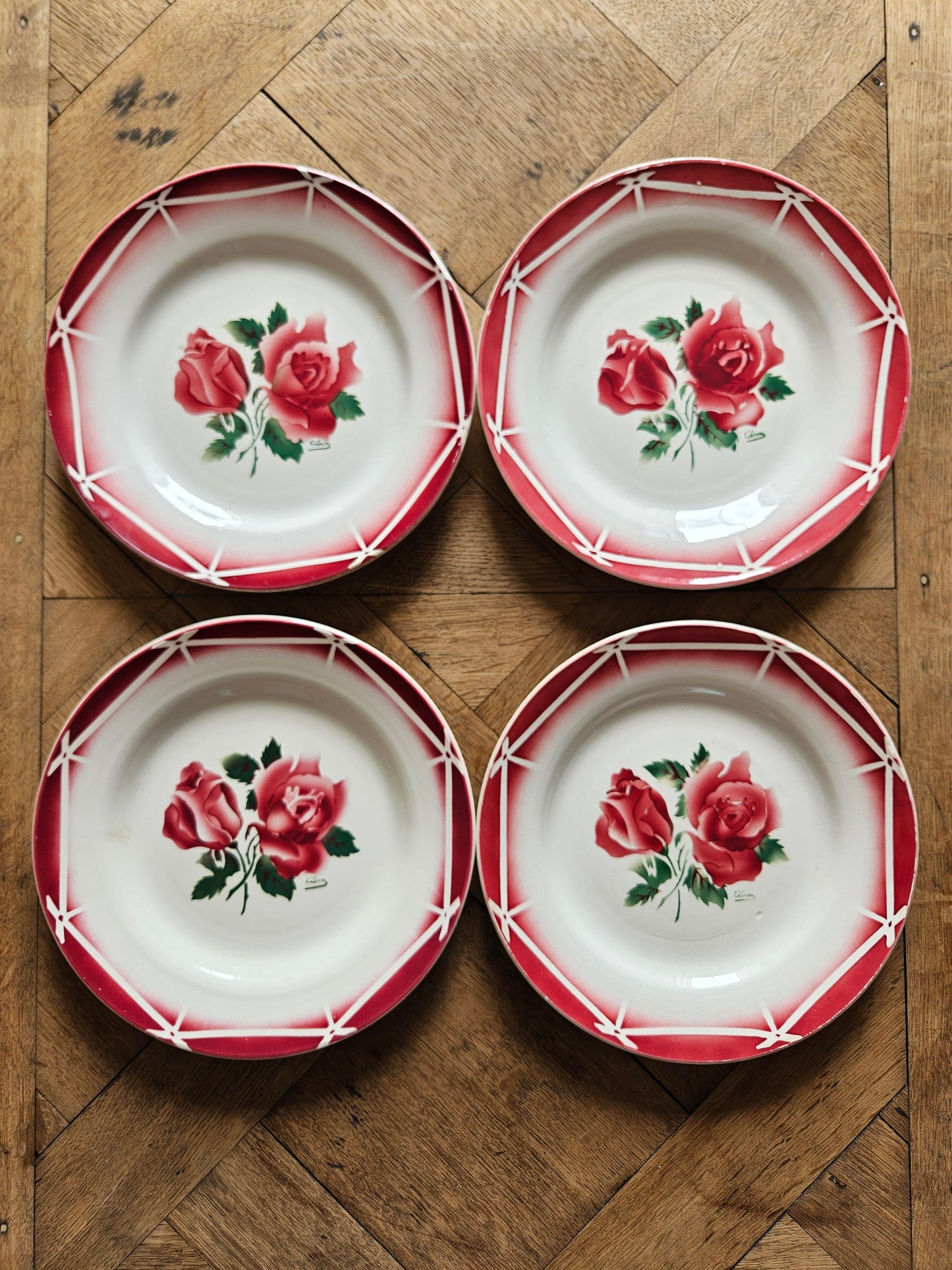 4 assiettes plates vintage Digoin, Cibon