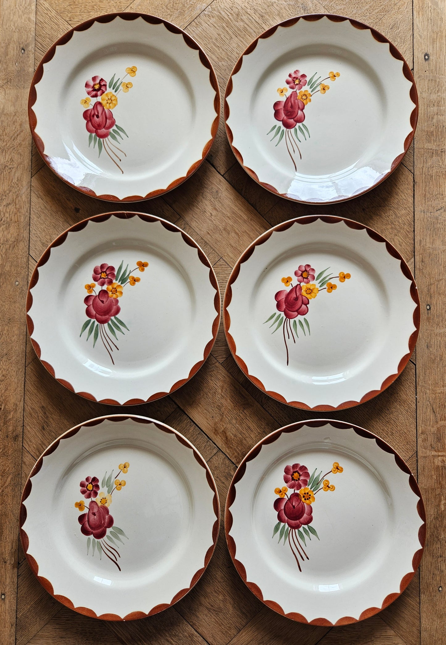 Lot de 6 assiettes plates vintage HBCM, Huguette