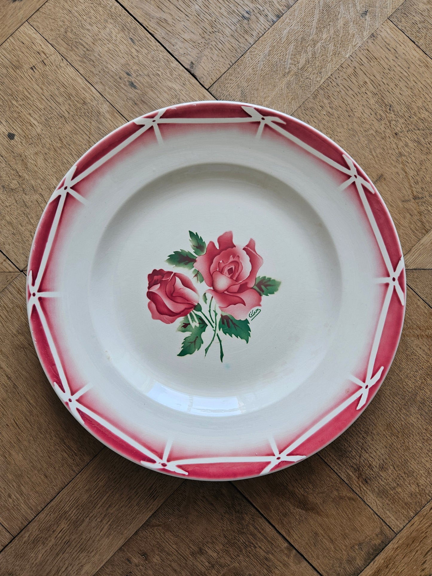 Plat rond vintage Digoin, modèle Cibon