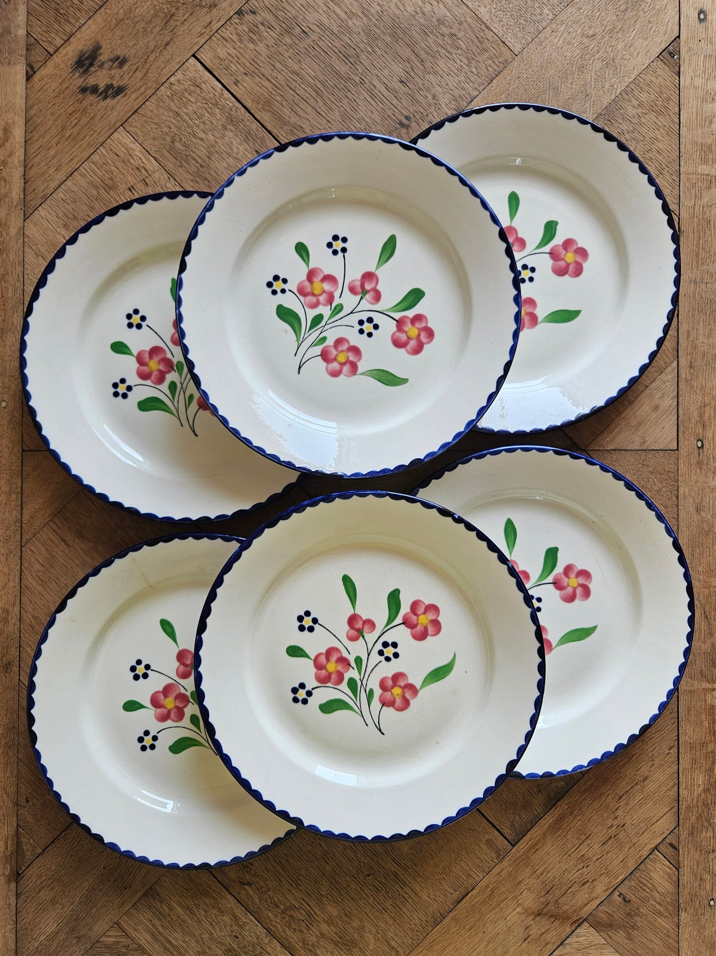 Lot de 6 assiettes plates vintage Salins, Rosemonde
