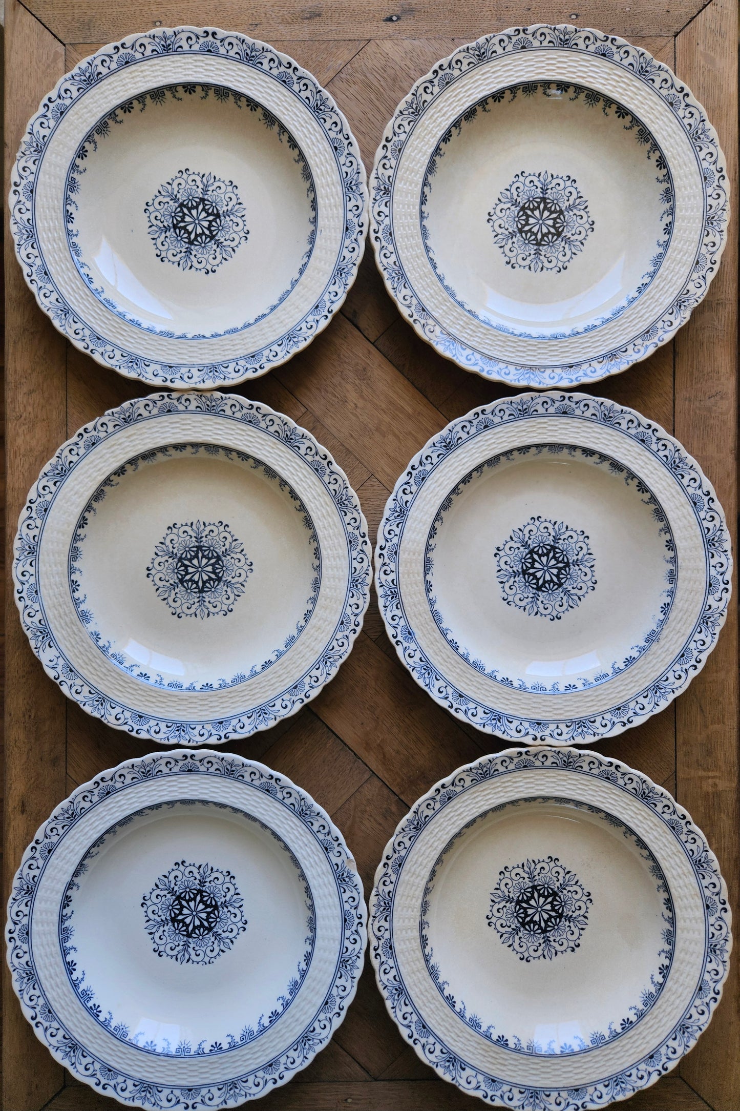 Lot de 6 assiettes creuses anciennes Mintons, Kerry
