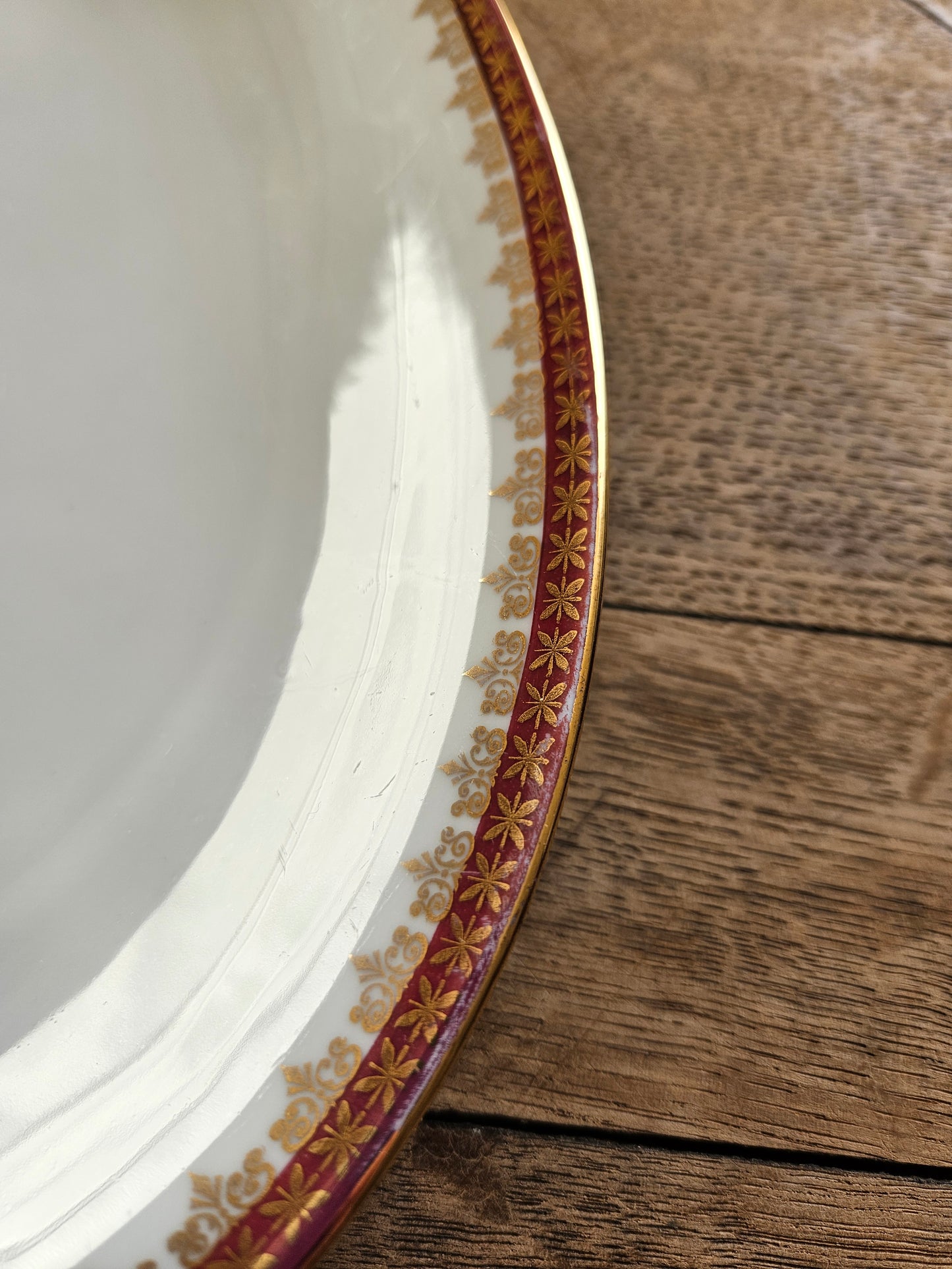 Plat ovale porcelaine, rouge et or