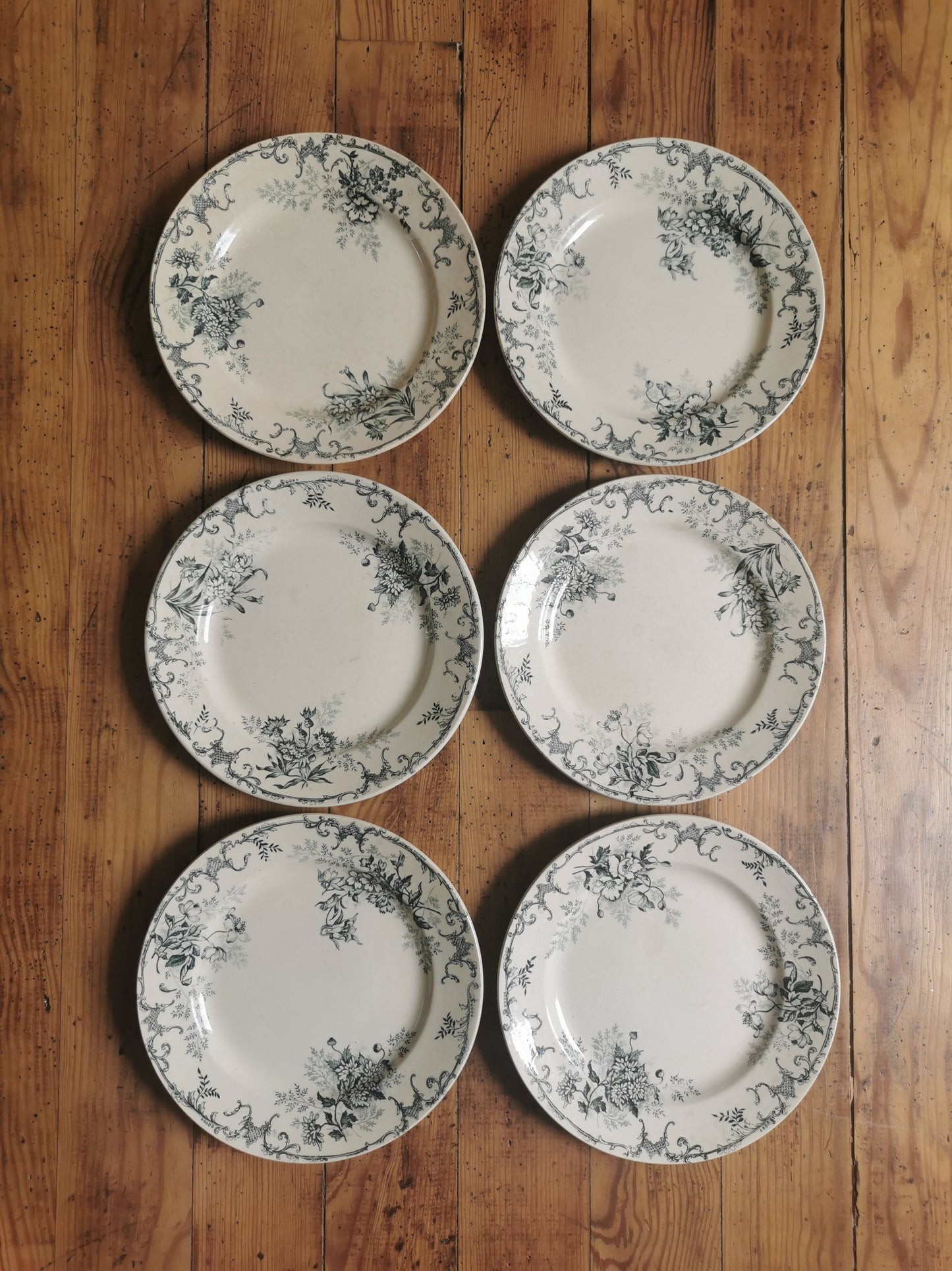 Assiettes plates en terre de fer, H.C