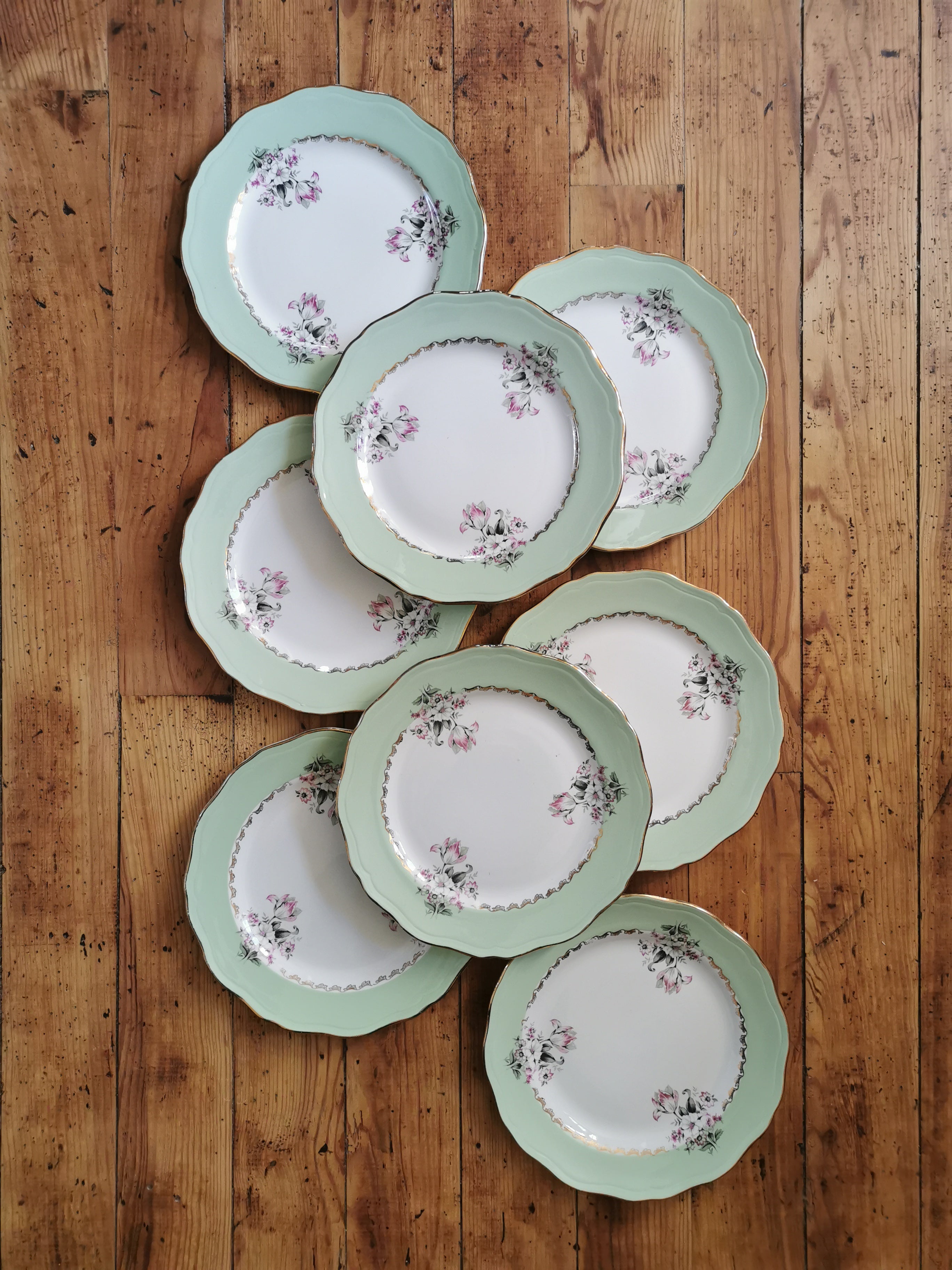 4 assiettes creuses, terre de fer, l'amandinoise, modèle IRIS, 1890 4 assiettes creuses, terre de fer, l'amandinoise, modèle IRIS, 1890