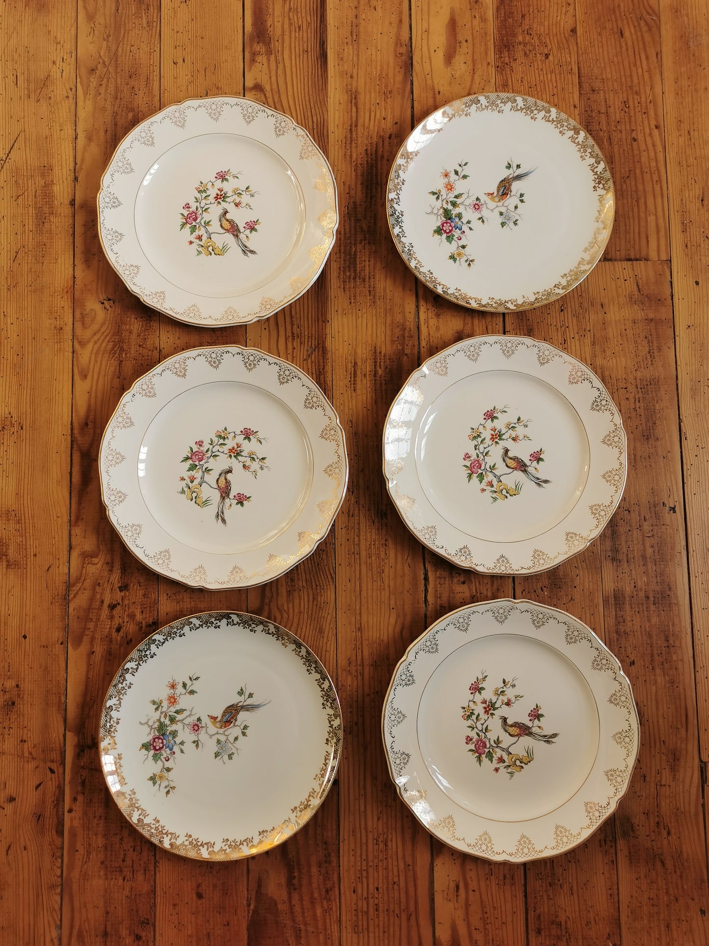 Assiettes plates dépareillées Oiseaux