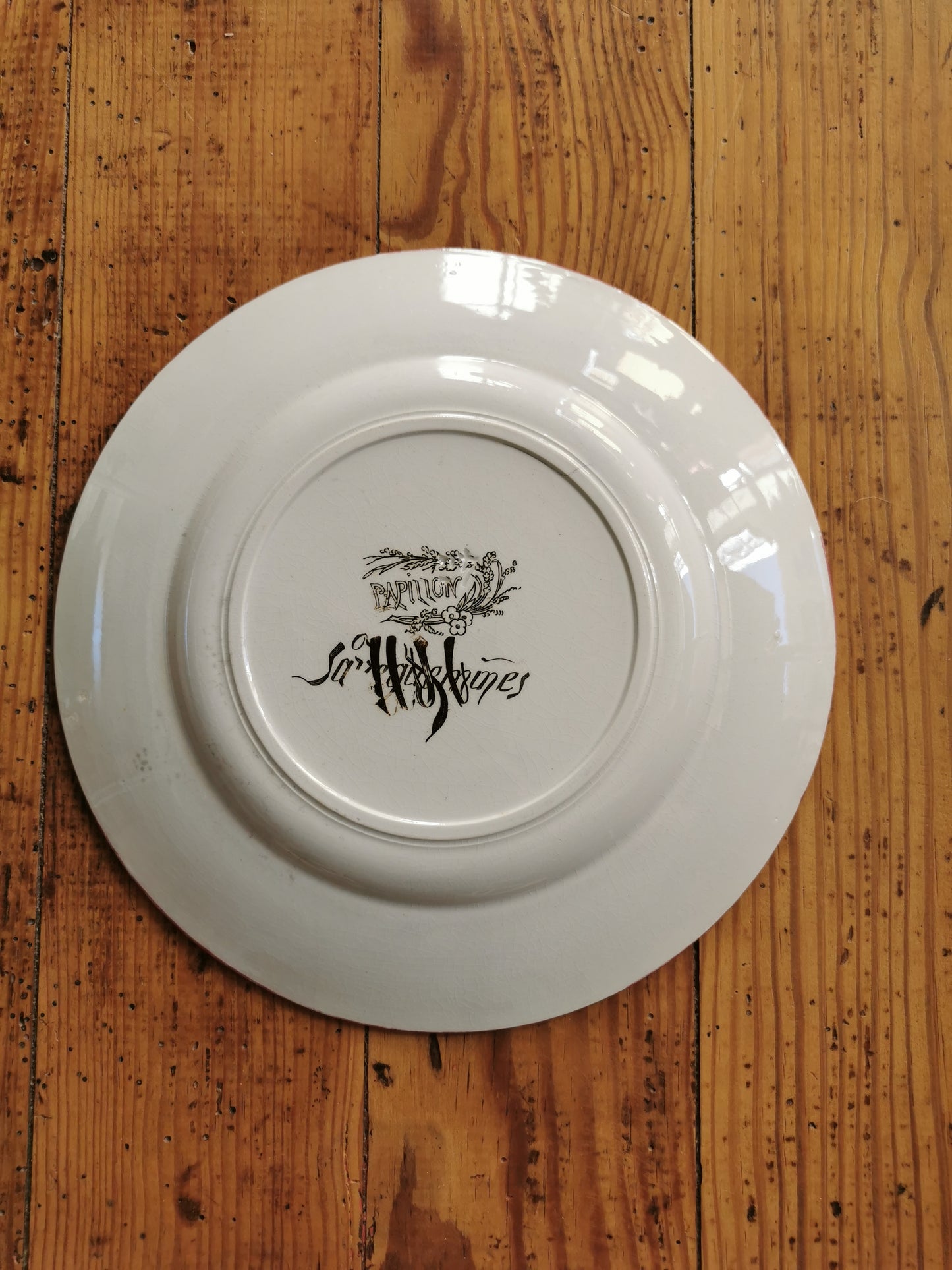Assiette ancienne polychrome Sarreguemines Papillon