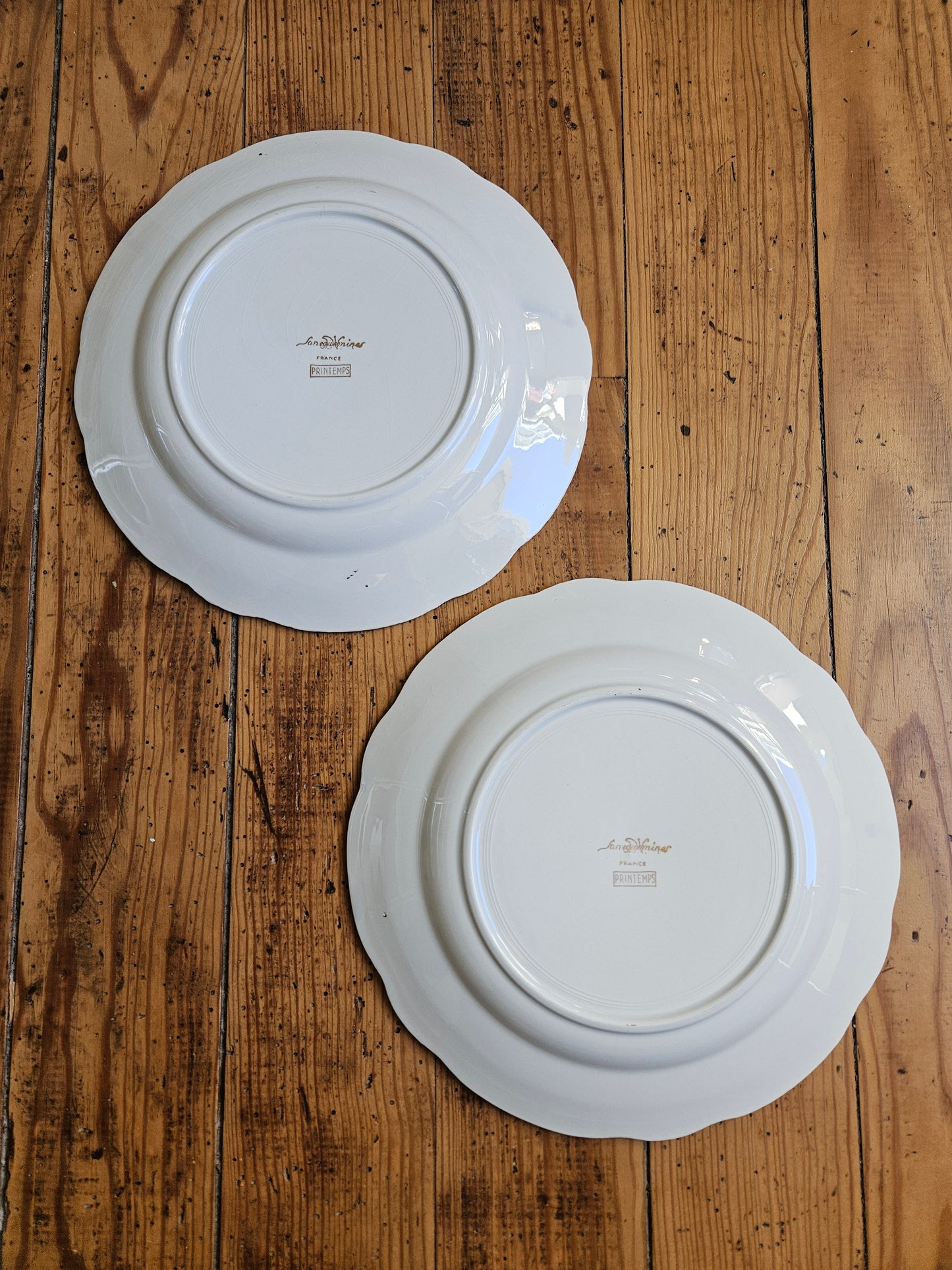 Assiettes plates dépareillées, vert pomme / jaune / fleurs