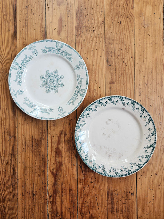 Duo d’assiettes plates dépareillées vertes