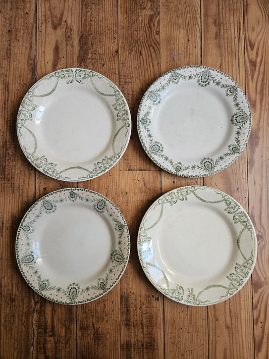 Assiettes plates dépareillées Creil et Montereau vertes