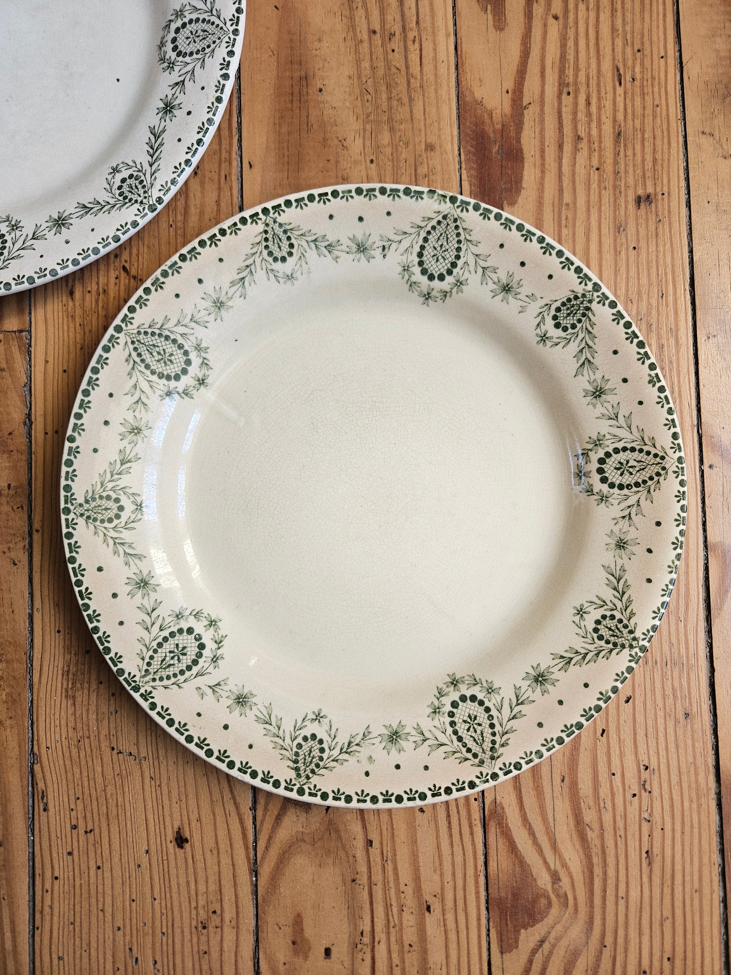 Assiettes plates dépareillées Creil et Montereau vertes