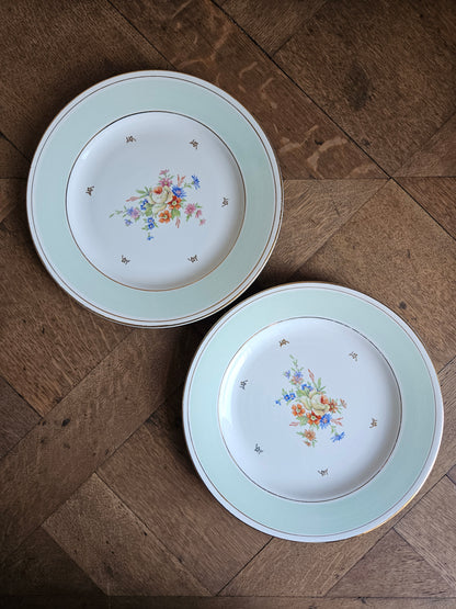 Assiettes plates dépareillées / Fleurs, bleu, vert
