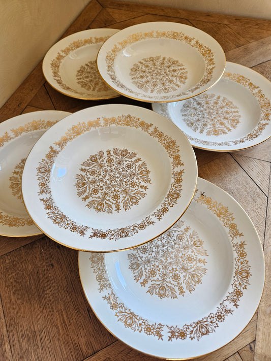 Assiettes creuses fleurs dorées "Mandala"