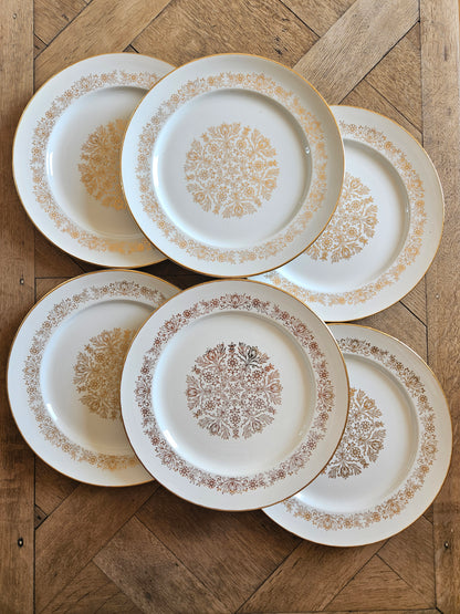 Assiettes plates fleurs dorées