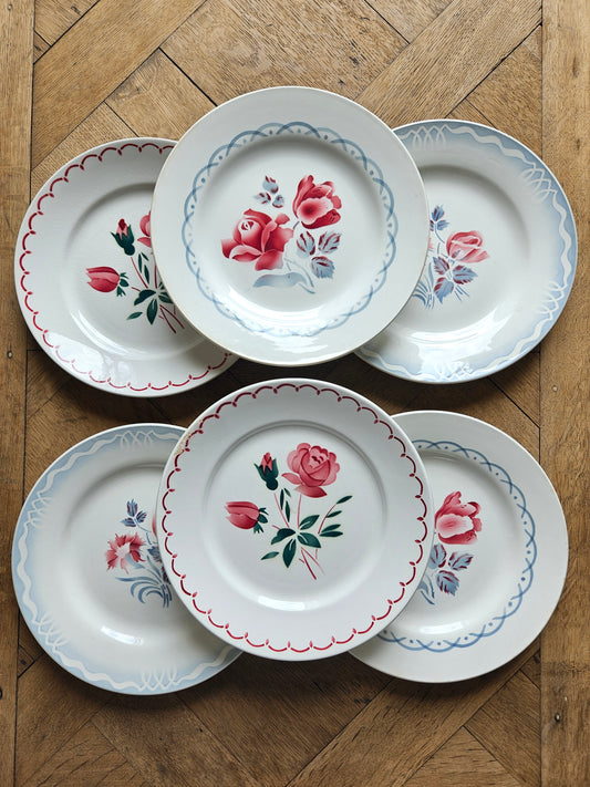 Assiettes plates rétro dépareillées, Digoin & Badonviller