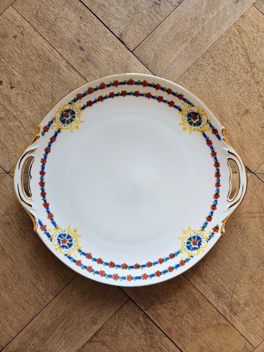 Plat à gâteau multicolore en porcelaine