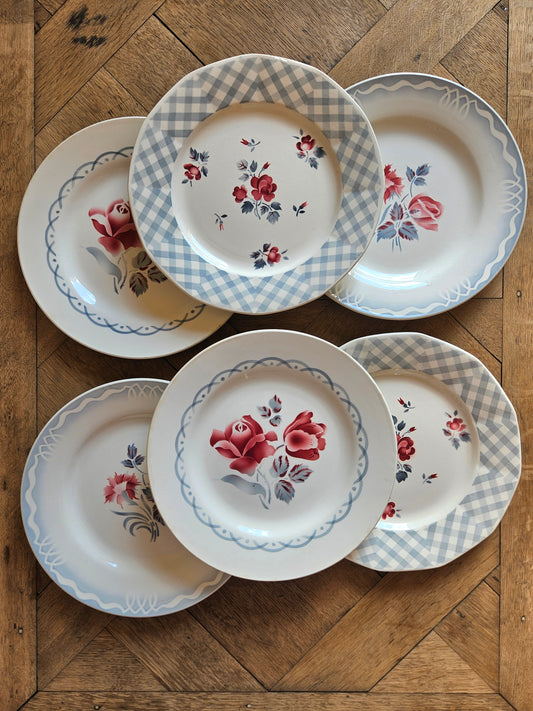 Assiettes plates rétro dépareillées, Digoin