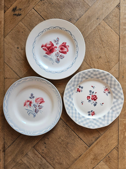 Assiettes plates rétro dépareillées, Digoin