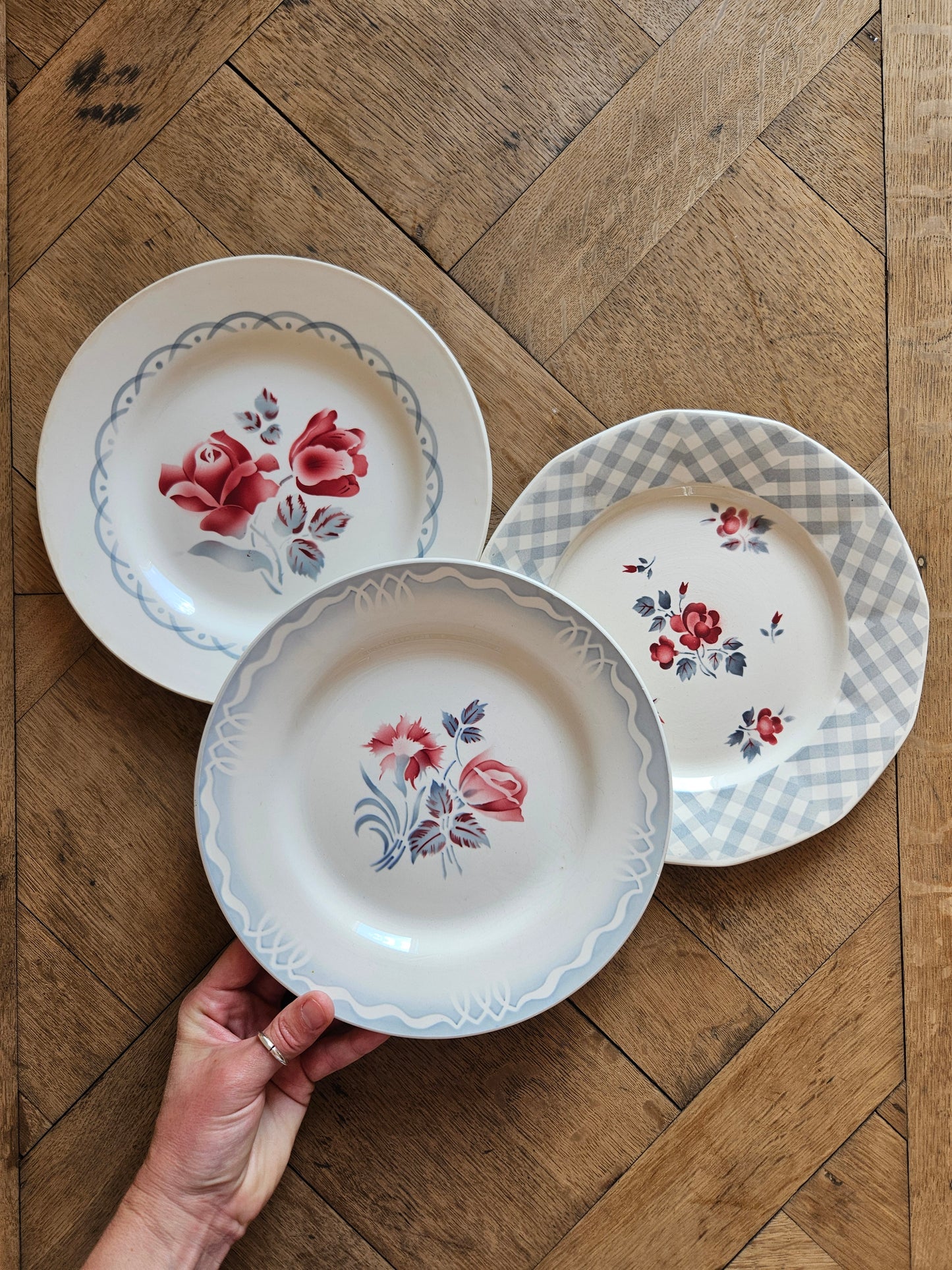 Assiettes plates rétro dépareillées, Digoin