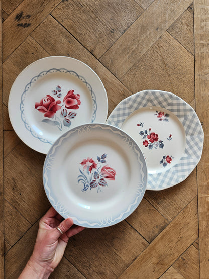 Assiettes plates rétro dépareillées, Digoin