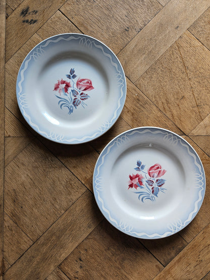 Assiettes plates rétro dépareillées, Digoin