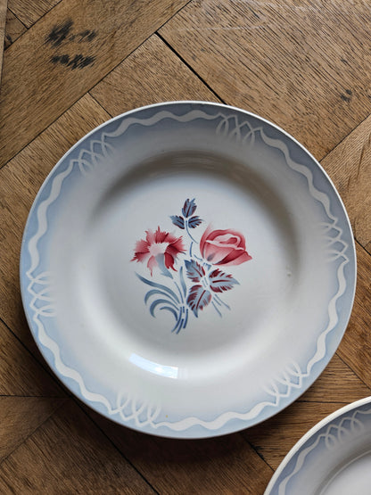 Assiettes plates rétro dépareillées, Digoin