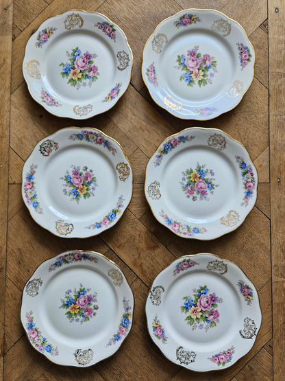 Assiettes à dessert anciennes porcelaine S.F.P Foëcy