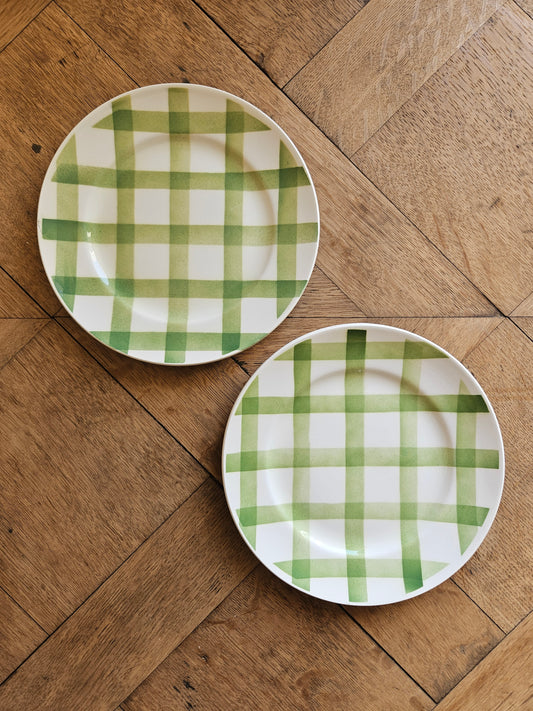 Assiettes à dessert vintage Moulin des Loups vertes