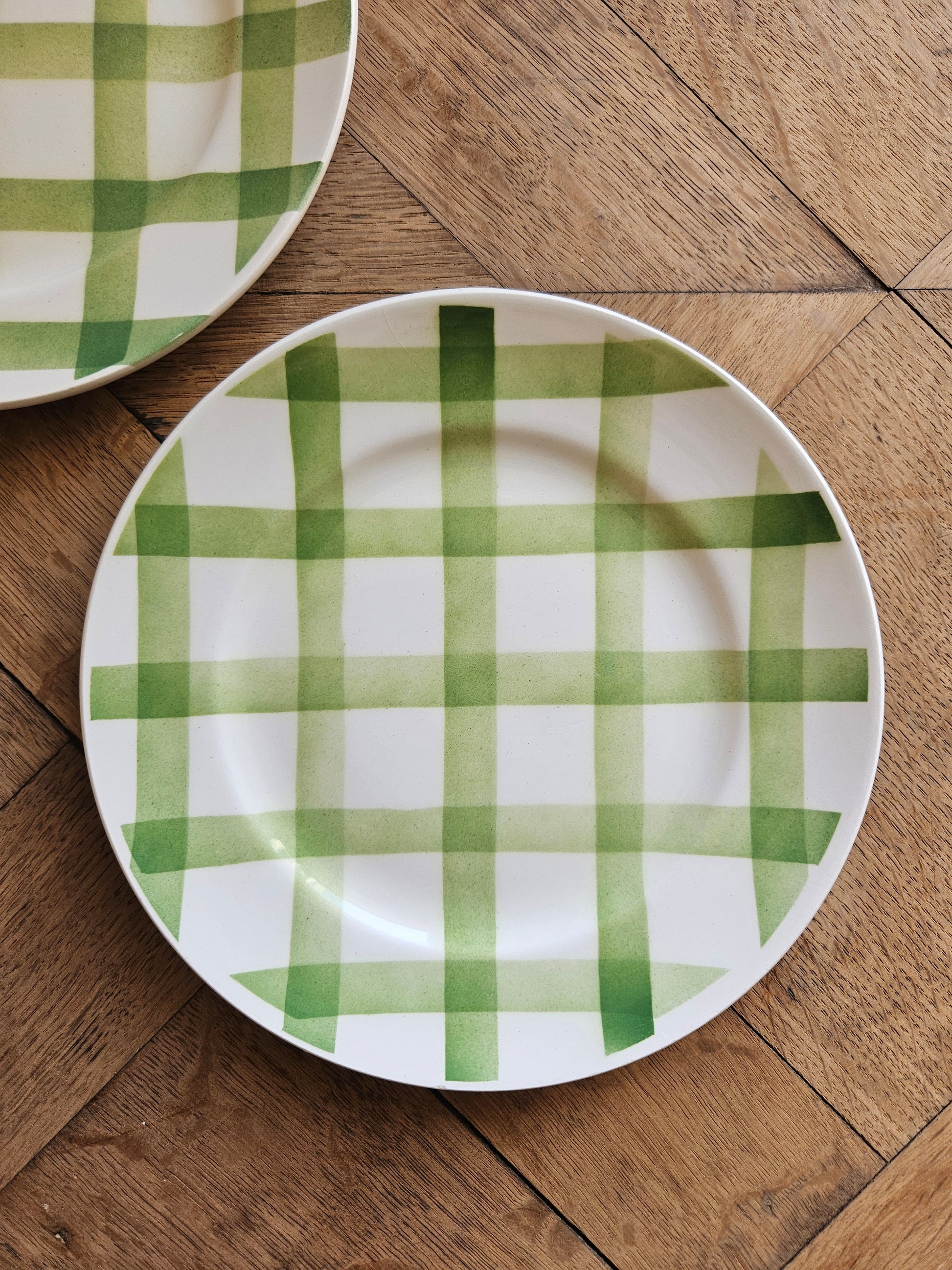 Assiettes à dessert vintage Moulin des Loups vertes