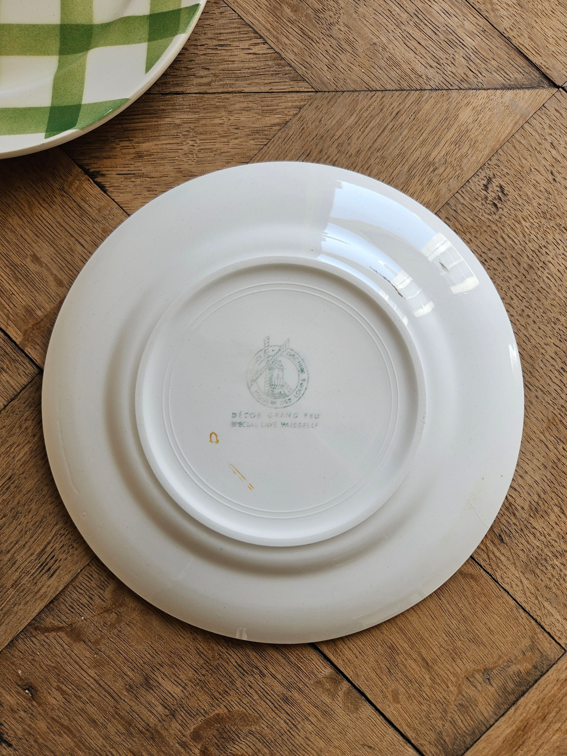 Assiettes à dessert vintage Moulin des Loups vertes