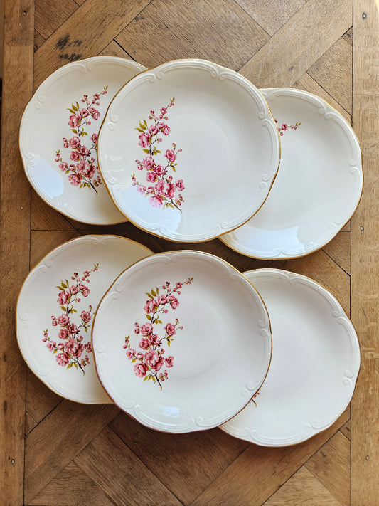 Assiettes plates vintage Gien, Fleurs de pêcher