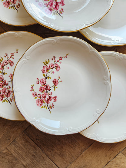 Assiettes plates vintage Gien, Fleurs de pêcher