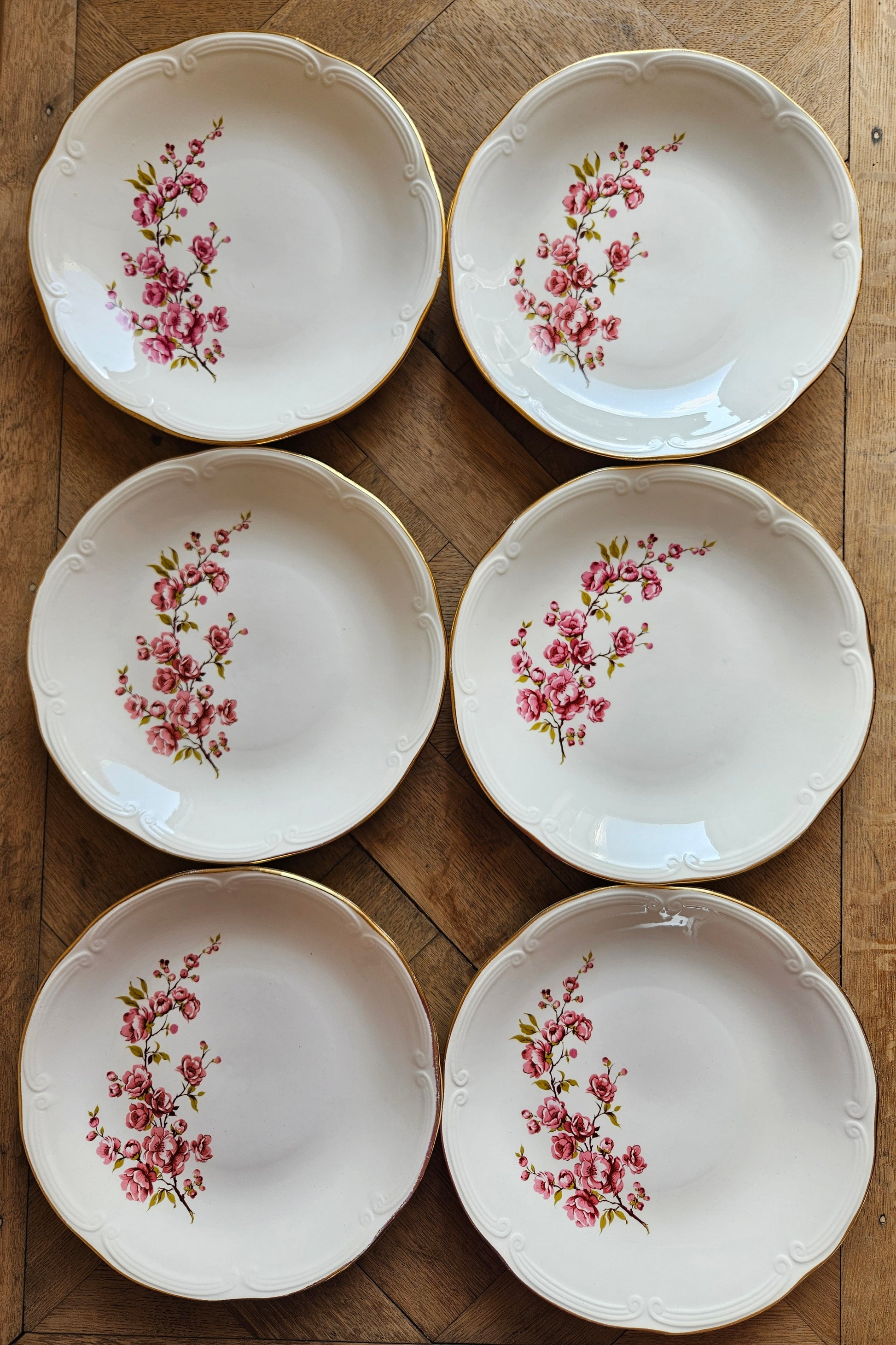 Assiettes plates vintage Gien, Fleurs de pêcher