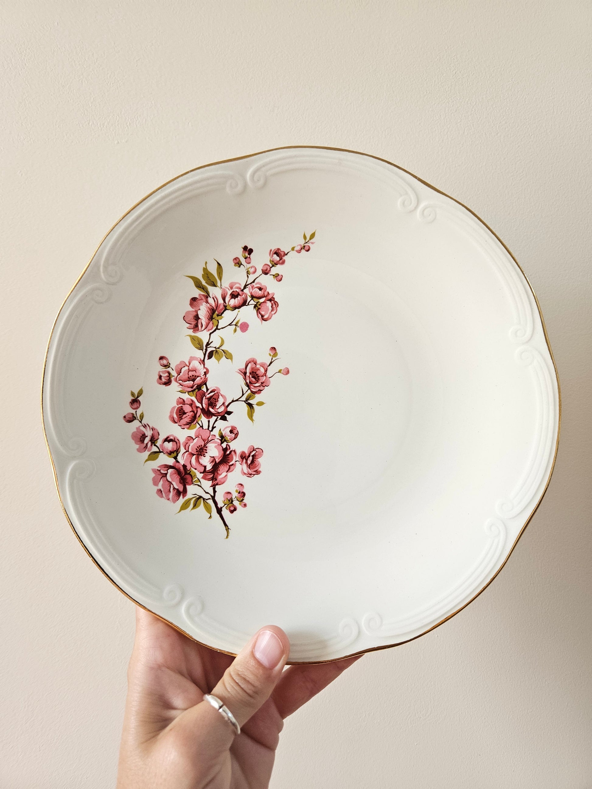 Assiettes plates vintage Gien, Fleurs de pêcher