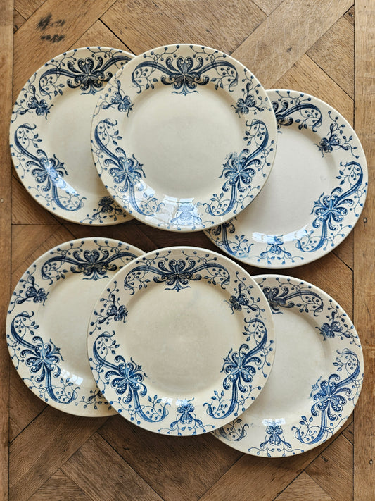 Lot de 6 assiettes plates anciennes Faïencerie de Lyon, modèle Joconde