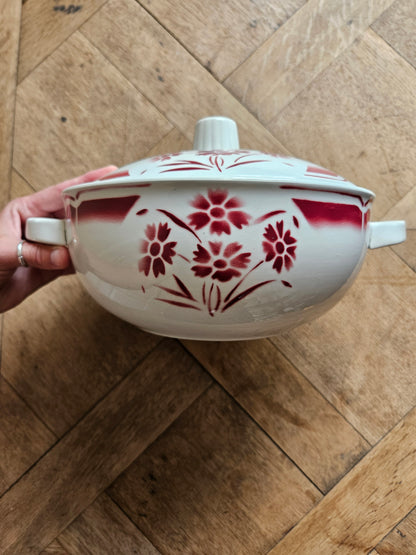 Soupière vintage Badonviller rouge