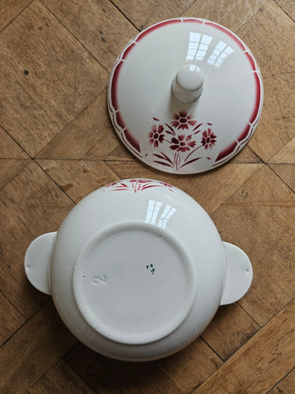 Soupière vintage Badonviller rouge
