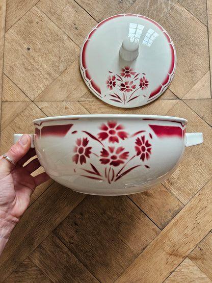 Soupière vintage Badonviller rouge