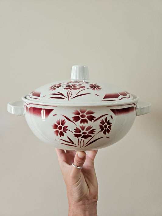 Soupière vintage Badonviller rouge